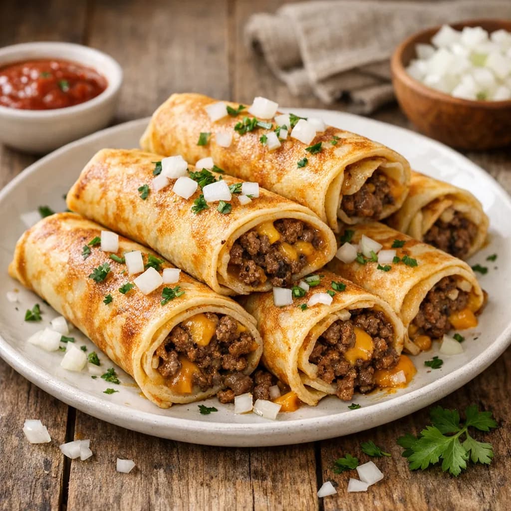 Beef and Cheese Pancake Rolls