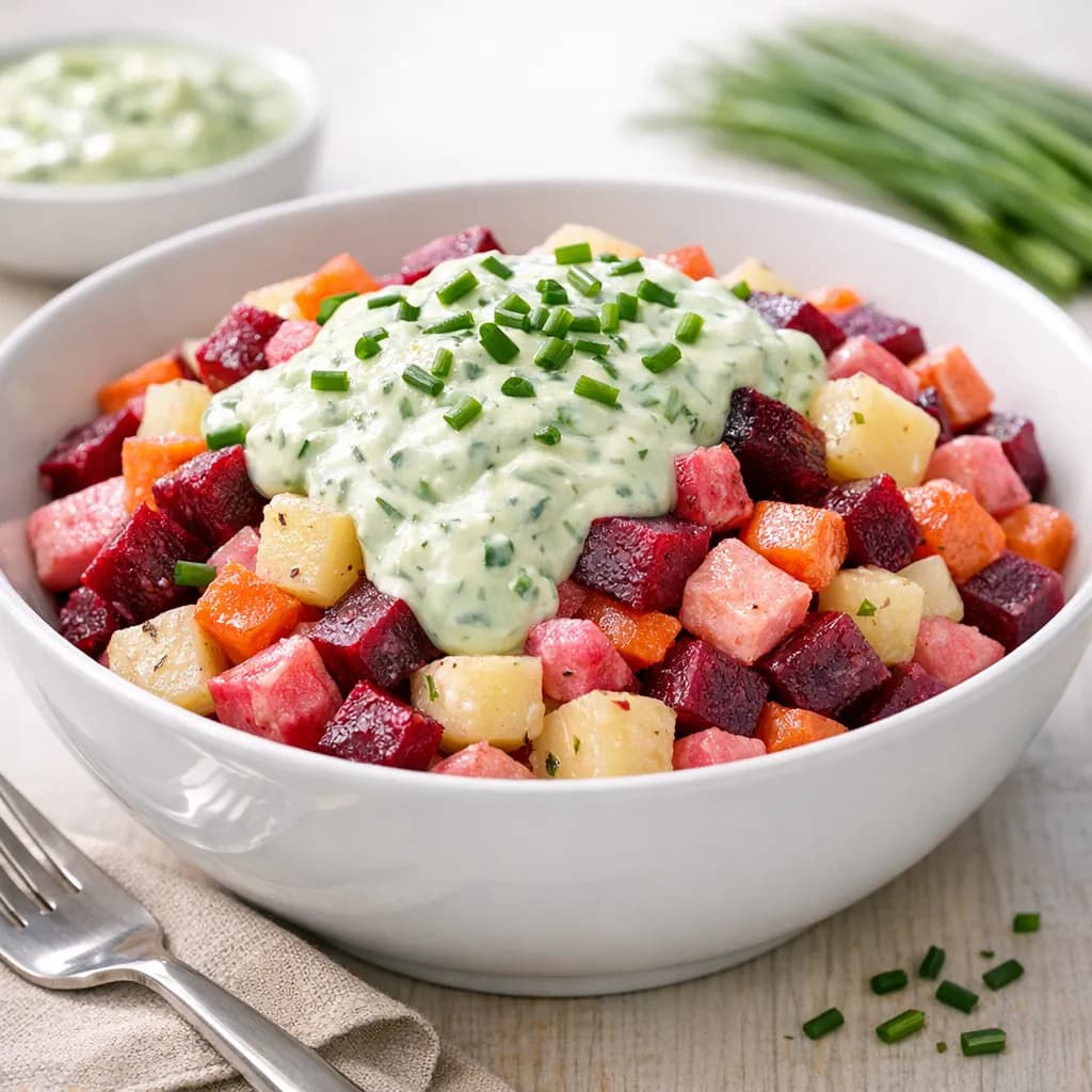 Beet and Potato Salad with Creamy Cucumber Dressing