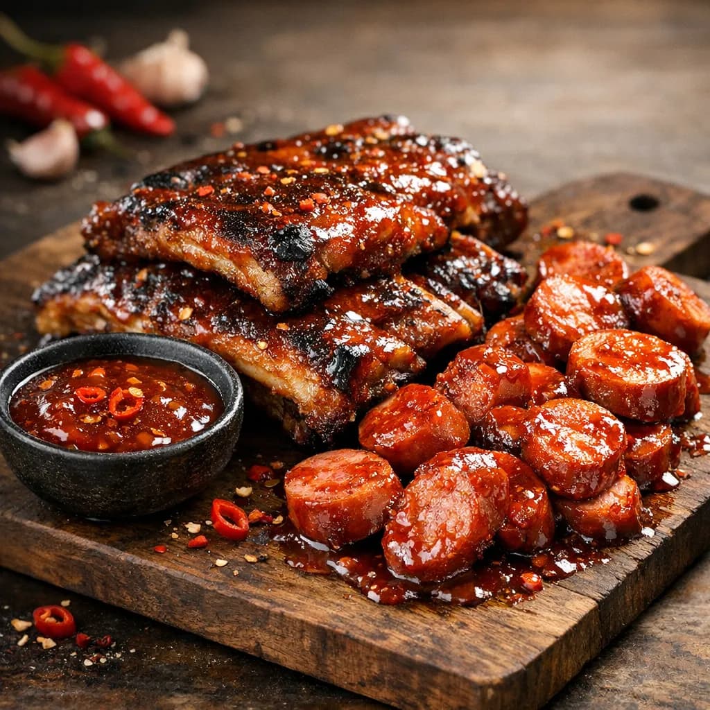 Bella Ribs con Salsa Piccante e Wurstel