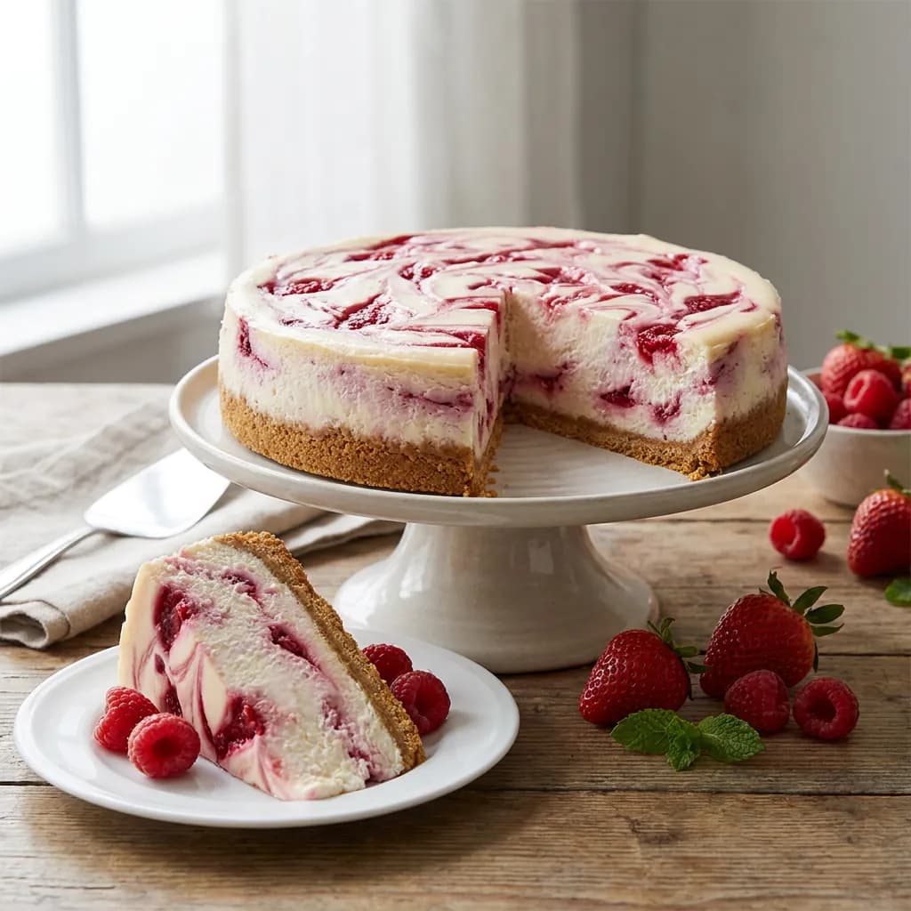 Berry-Swirl Yogurt Cheesecake with Graham Cracker Crust