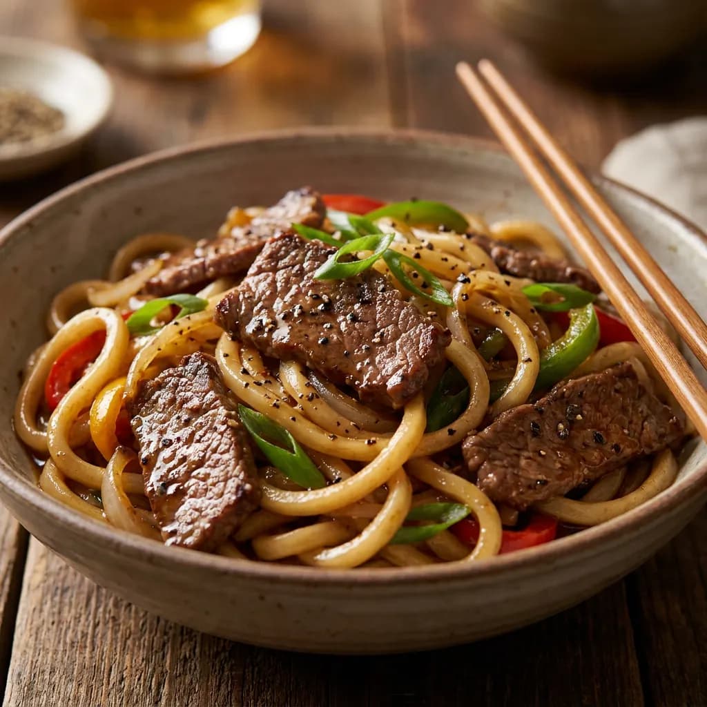Black Pepper Beef Udon Stir-Fry