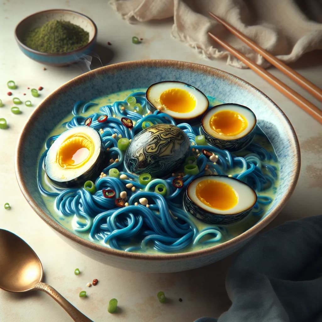 Blue Cheesy Ramen with Century Eggs