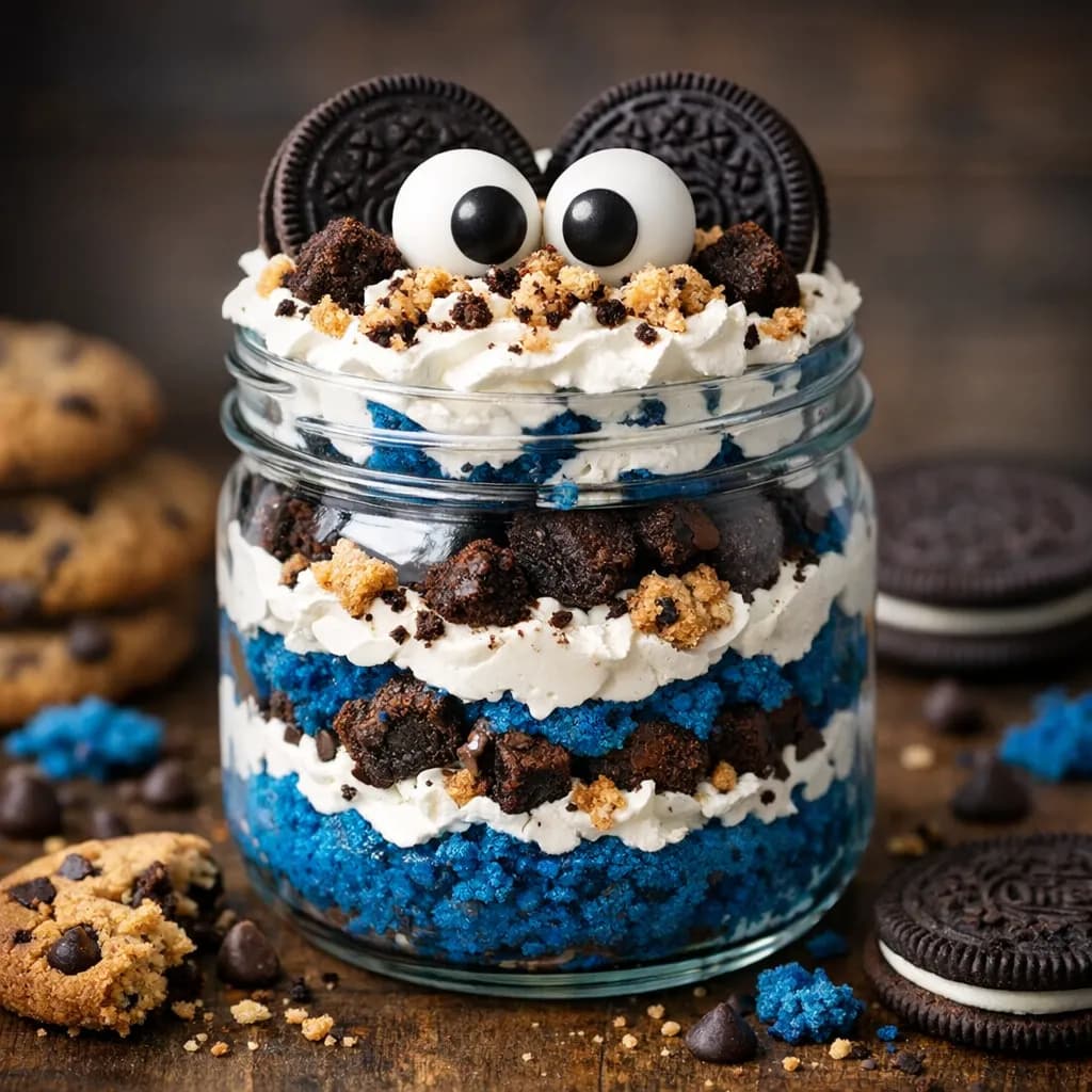 Blue Velvet Cookie Monster Trifle Jar