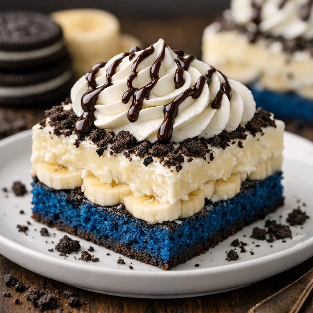 Blue Velvet Oreo Banana Pudding Squares