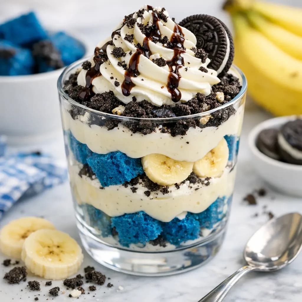 Blue Velvet Oreo Cookies and Cream Banana Pudding Parfait