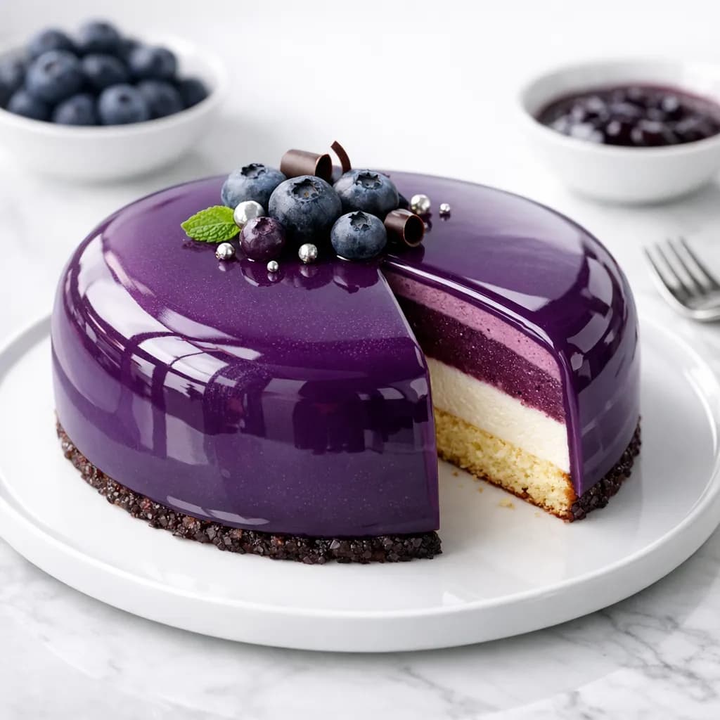 Blueberry Syrup Mirror Glaze Entremet