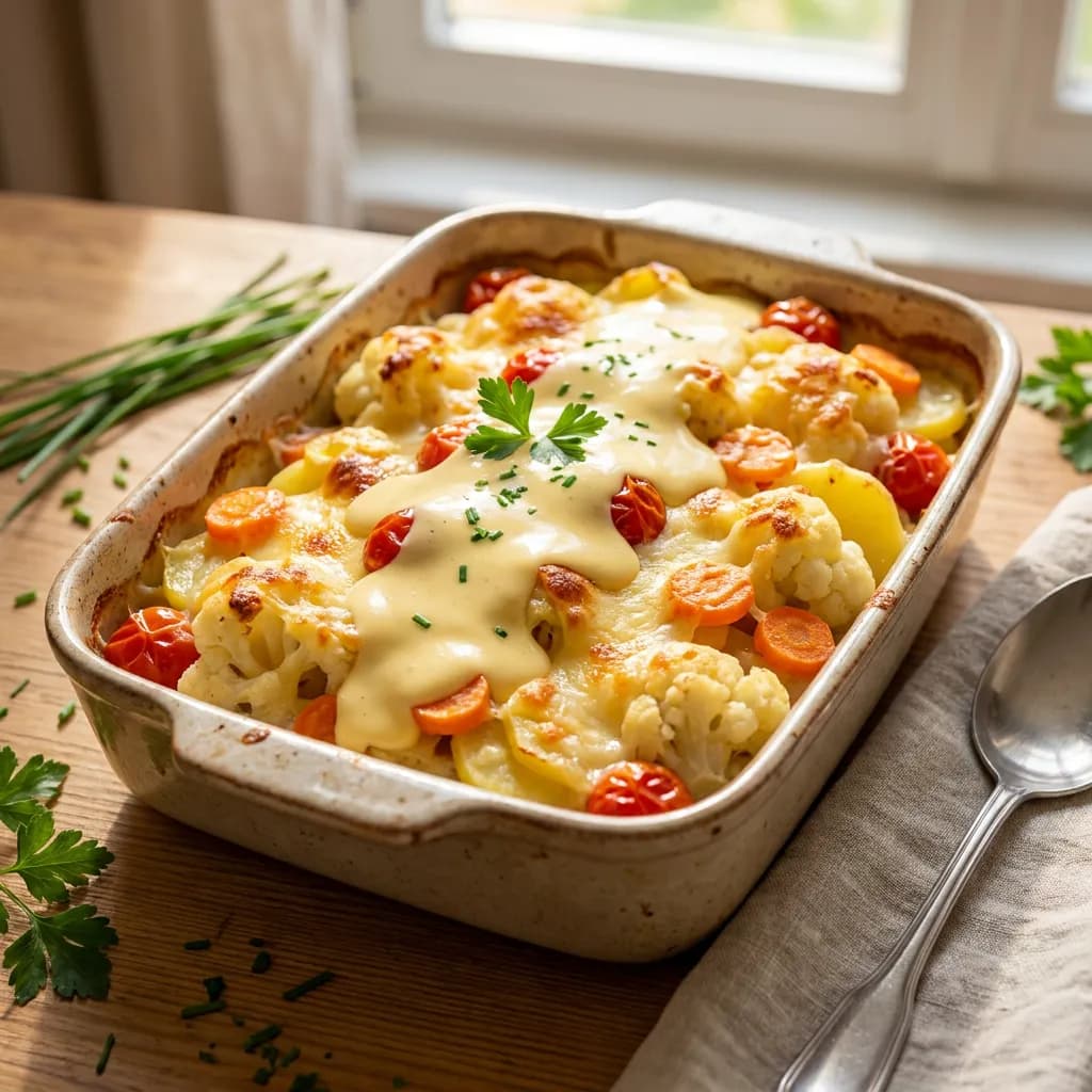 Blumenkohl-Kartoffel-Gratin mit leichter Sauce Hollandaise