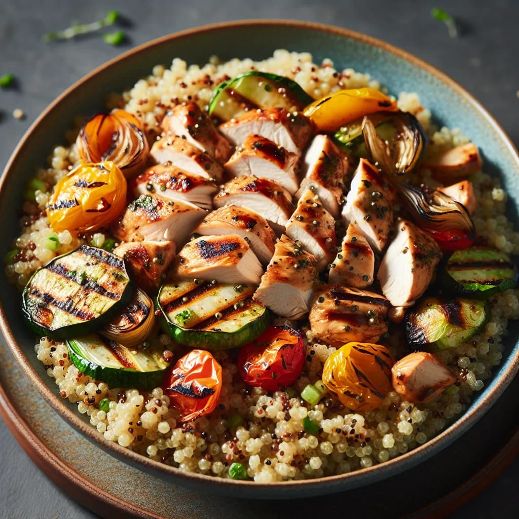 Bowl di Quinoa, Pollo e Verdure alla Griglia