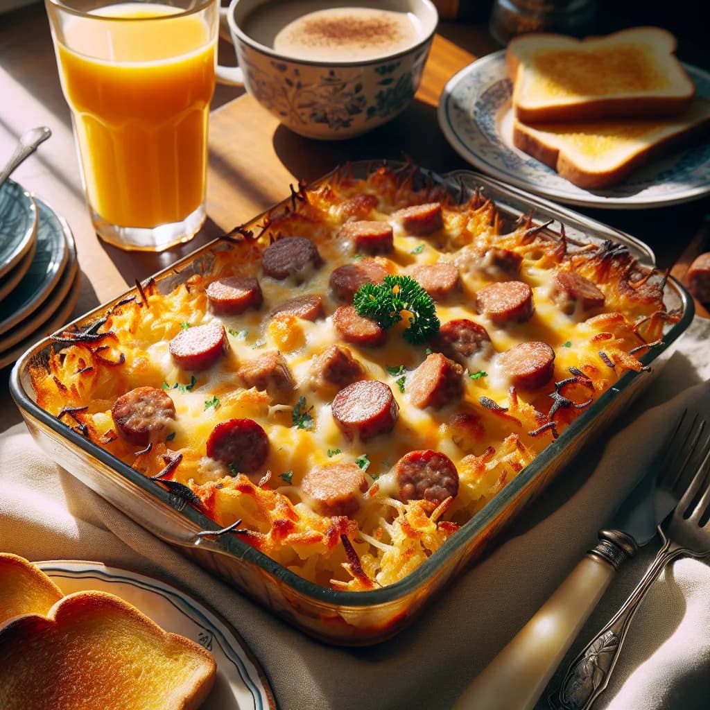Breakfast Sausage and Cheese Hashbrown Casserole