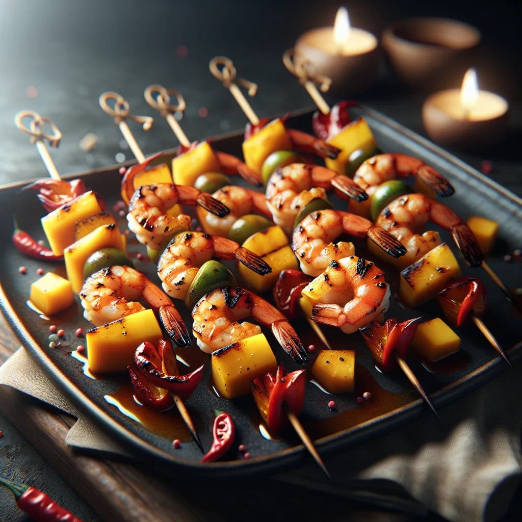 Brochettes de Crevettes à la Mangue et Piment Thaï