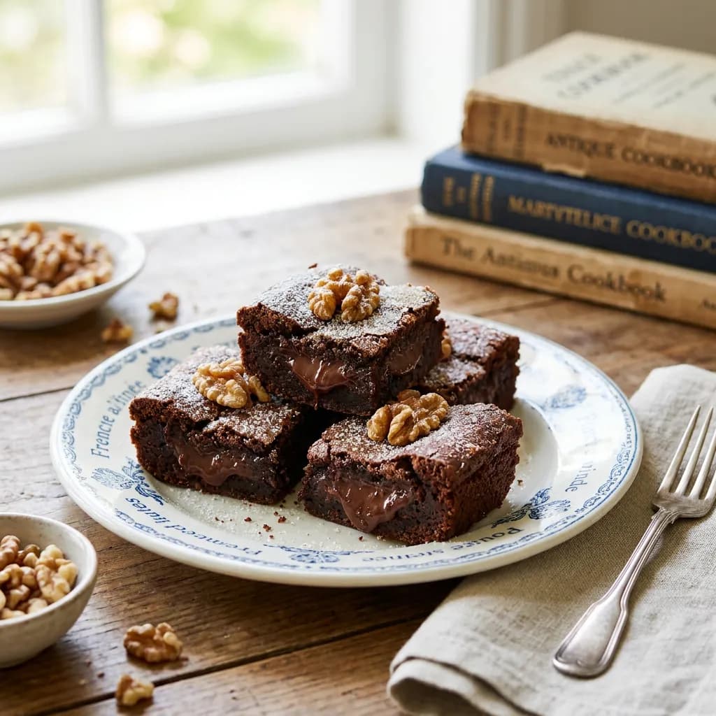 Brownie fondant au chocolat, noix et double sucre