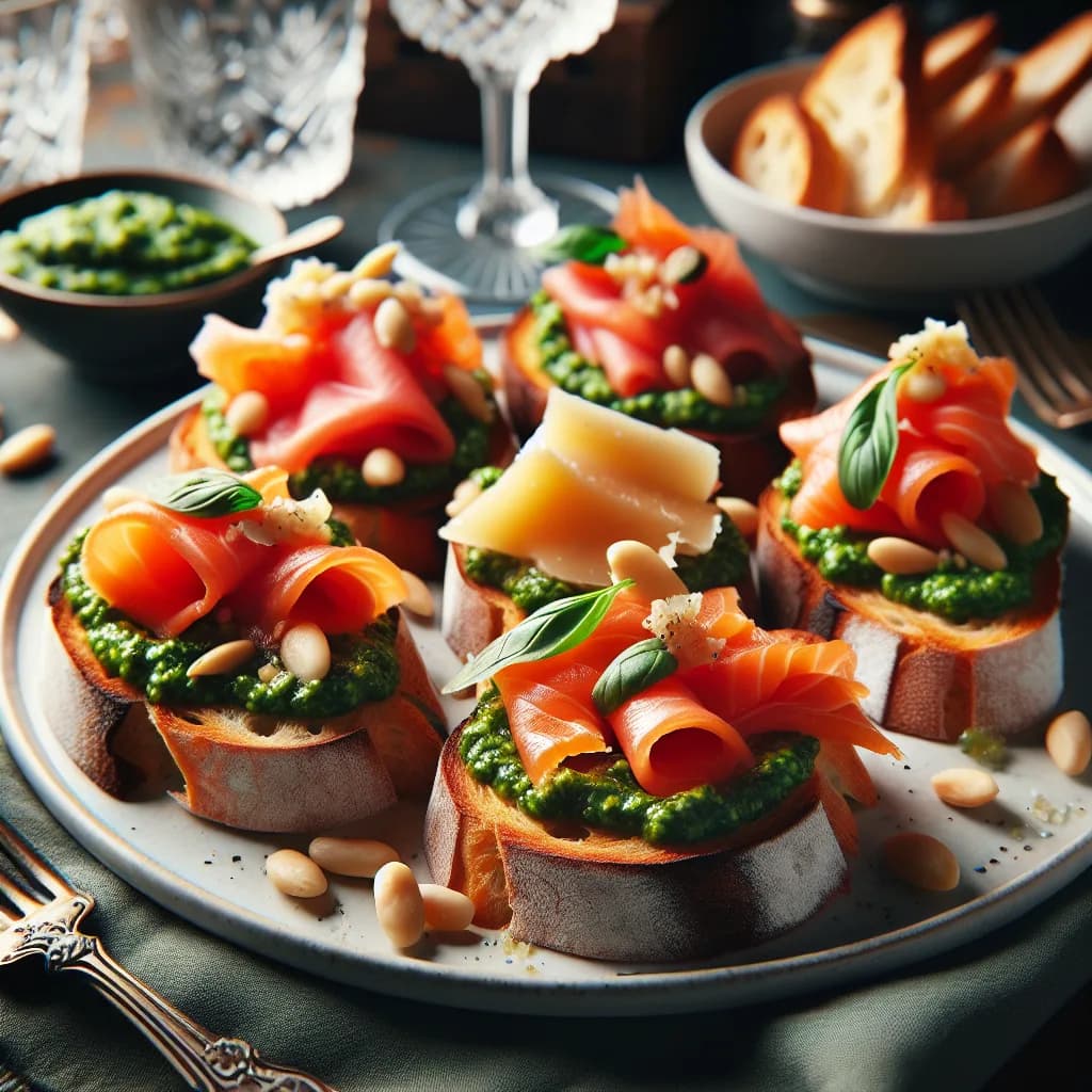 Bruschetta au saumon fumé et pesto