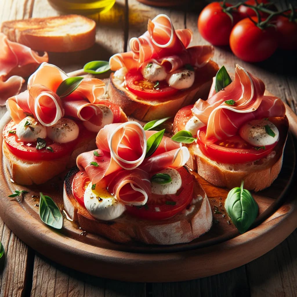Bruschetta con Prosciutto e Mozzarella