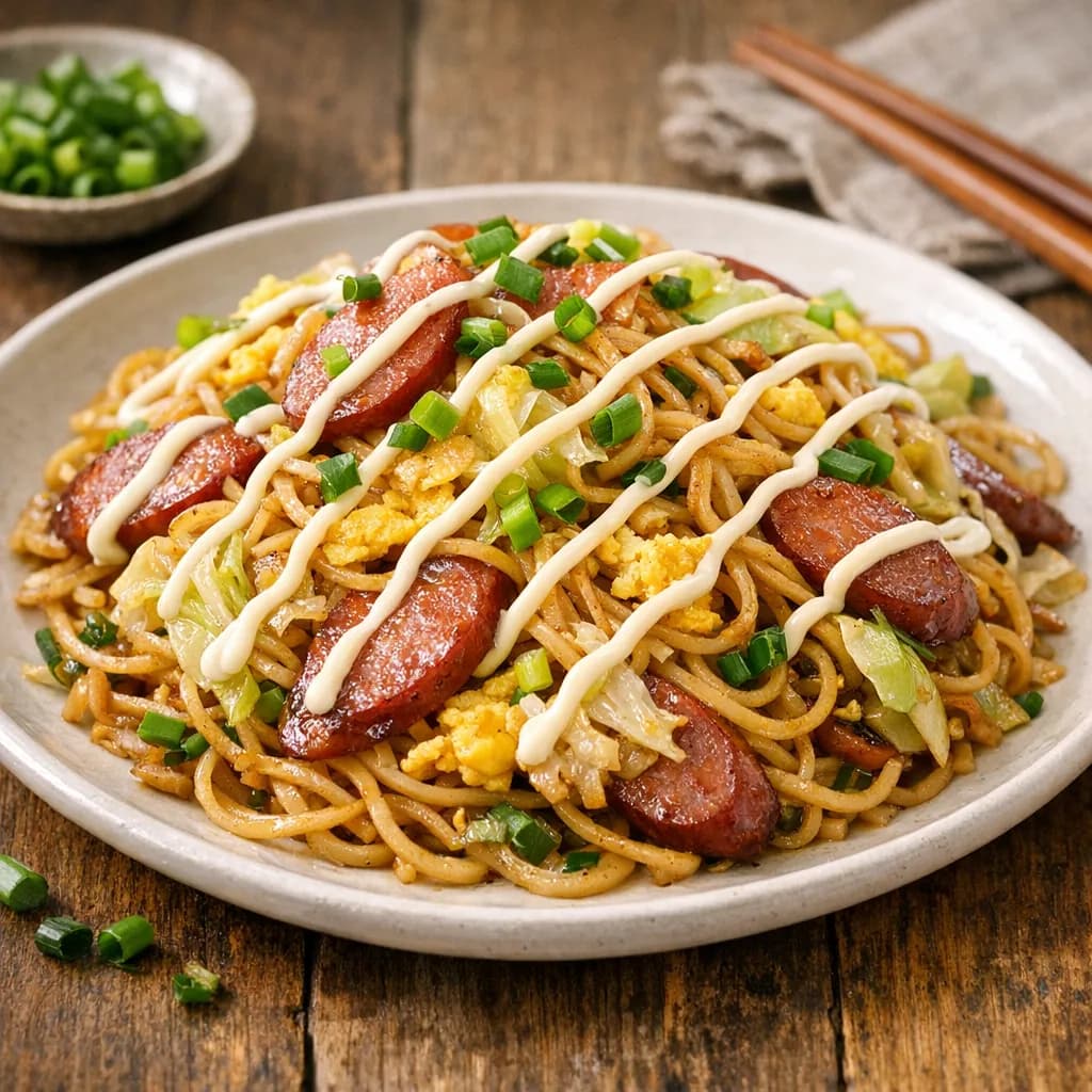 Cabbage and Sausage Stir-Fried Noodles
