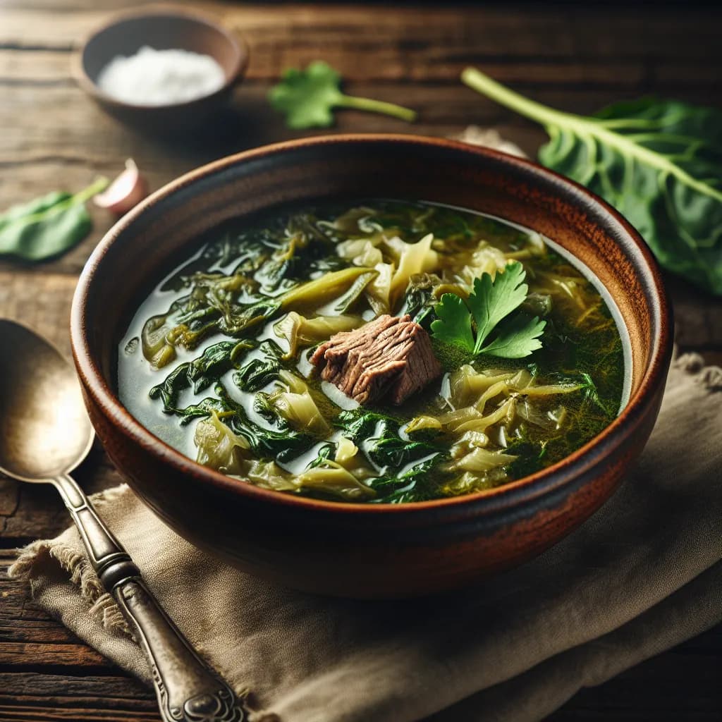 Cabbage and Spinach Soup with Beef