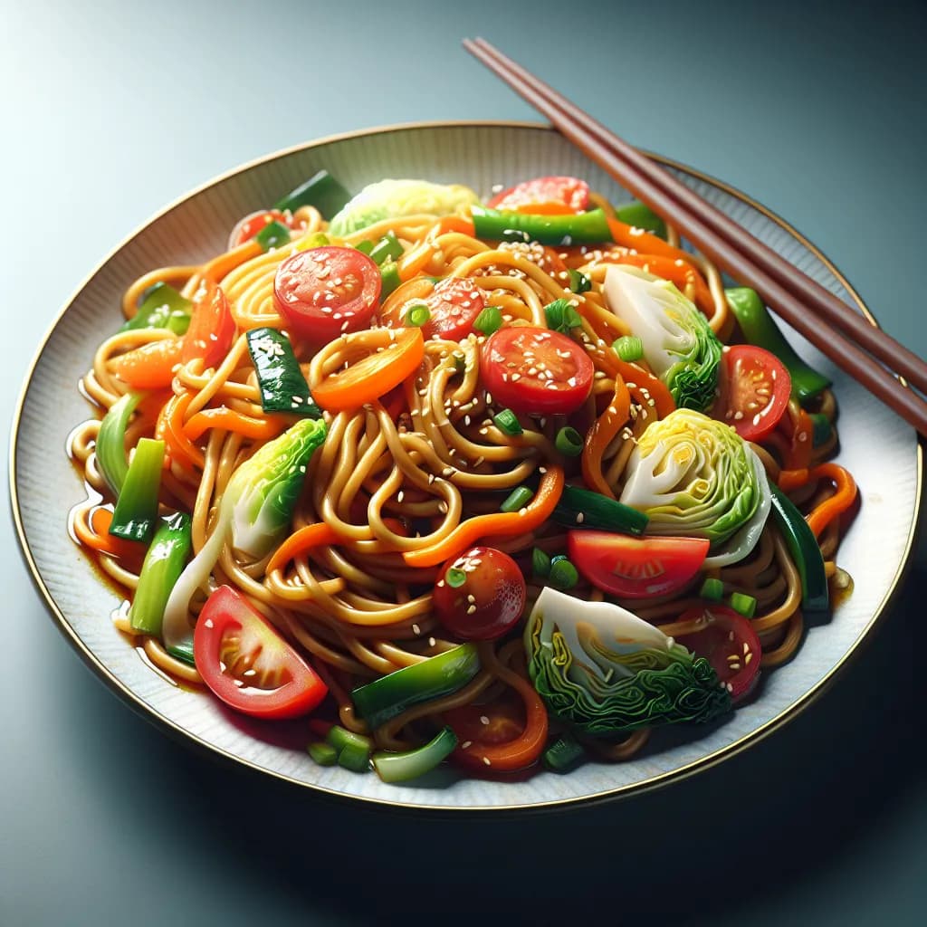 Cabbage and Tomato Noodle Stir-Fry