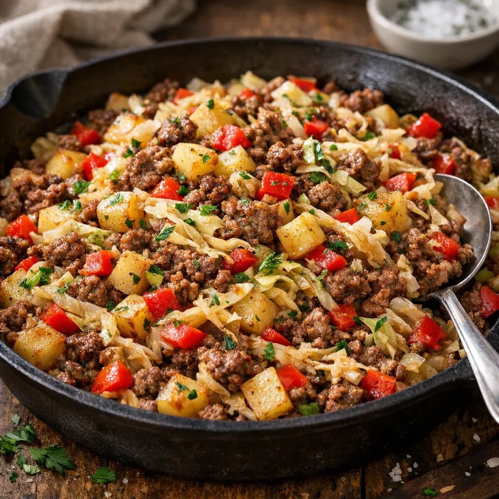 Cabbage, Potato, and Beef Hash