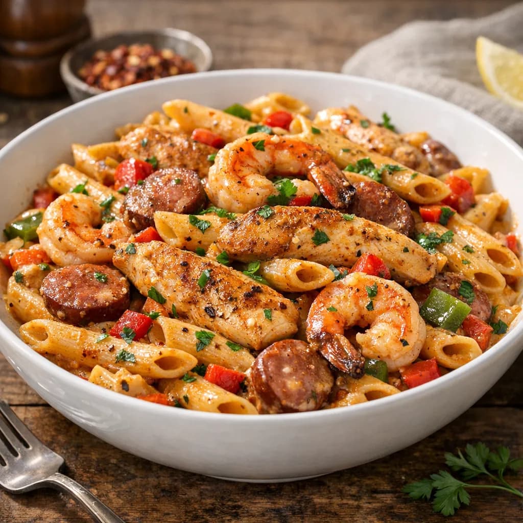 Cajun Chicken, Sausage & Shrimp Penne
