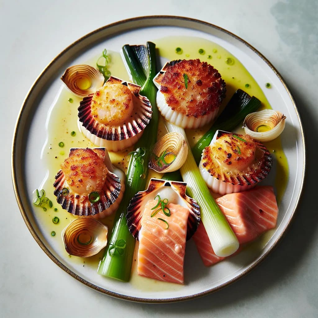 Capesante Gratinate con Salmone e Porri