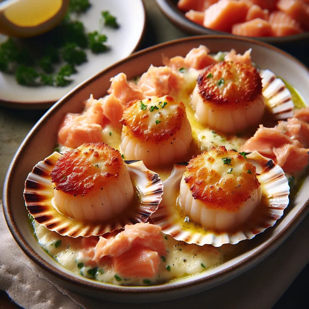 Capesante gratinate al salmone