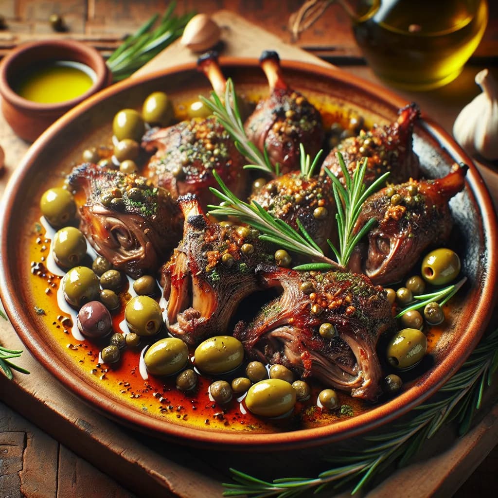 Capretto al Forno con Olive e Capperi