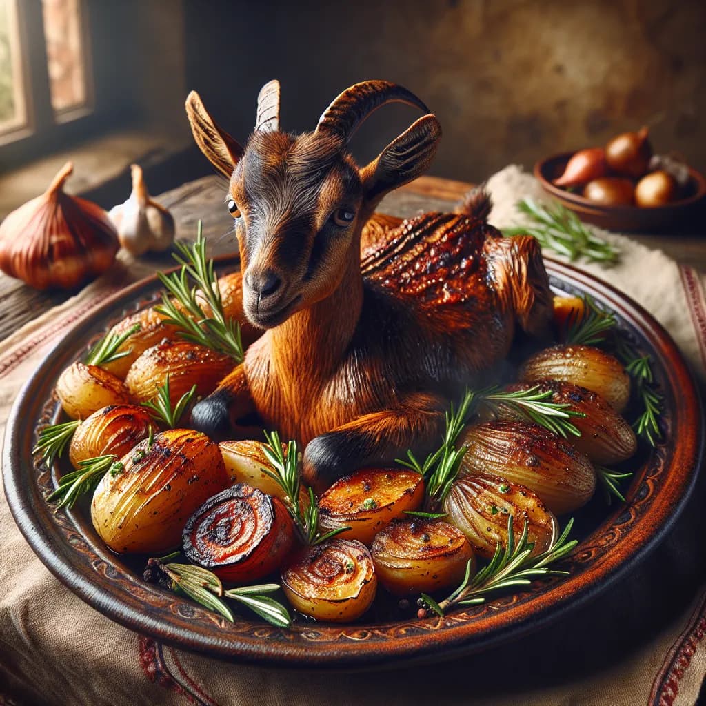 Capretto al Forno con Patate Aromi e Rosmarino