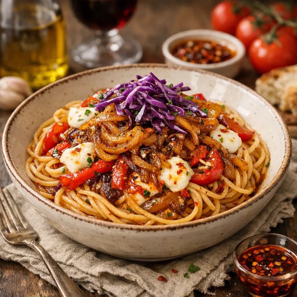 Caramelized Onion & Chili Oil Pasta