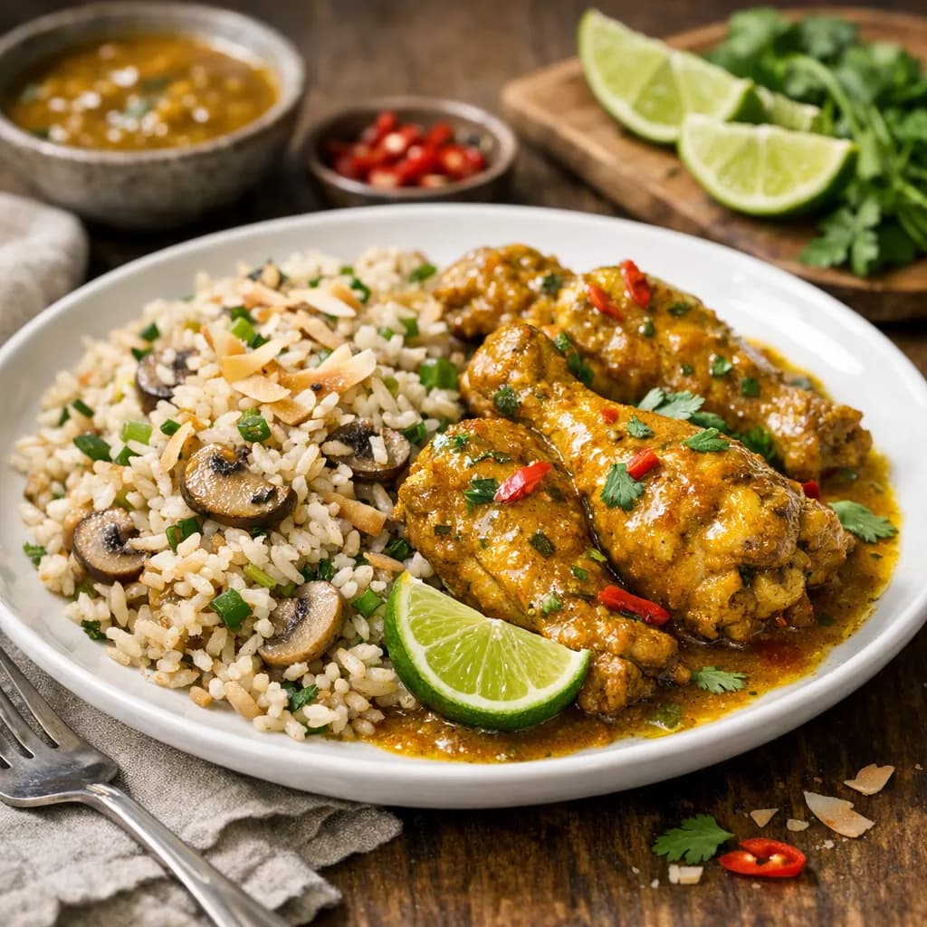 Caribbean Curried Chicken and Mushroom Rice
