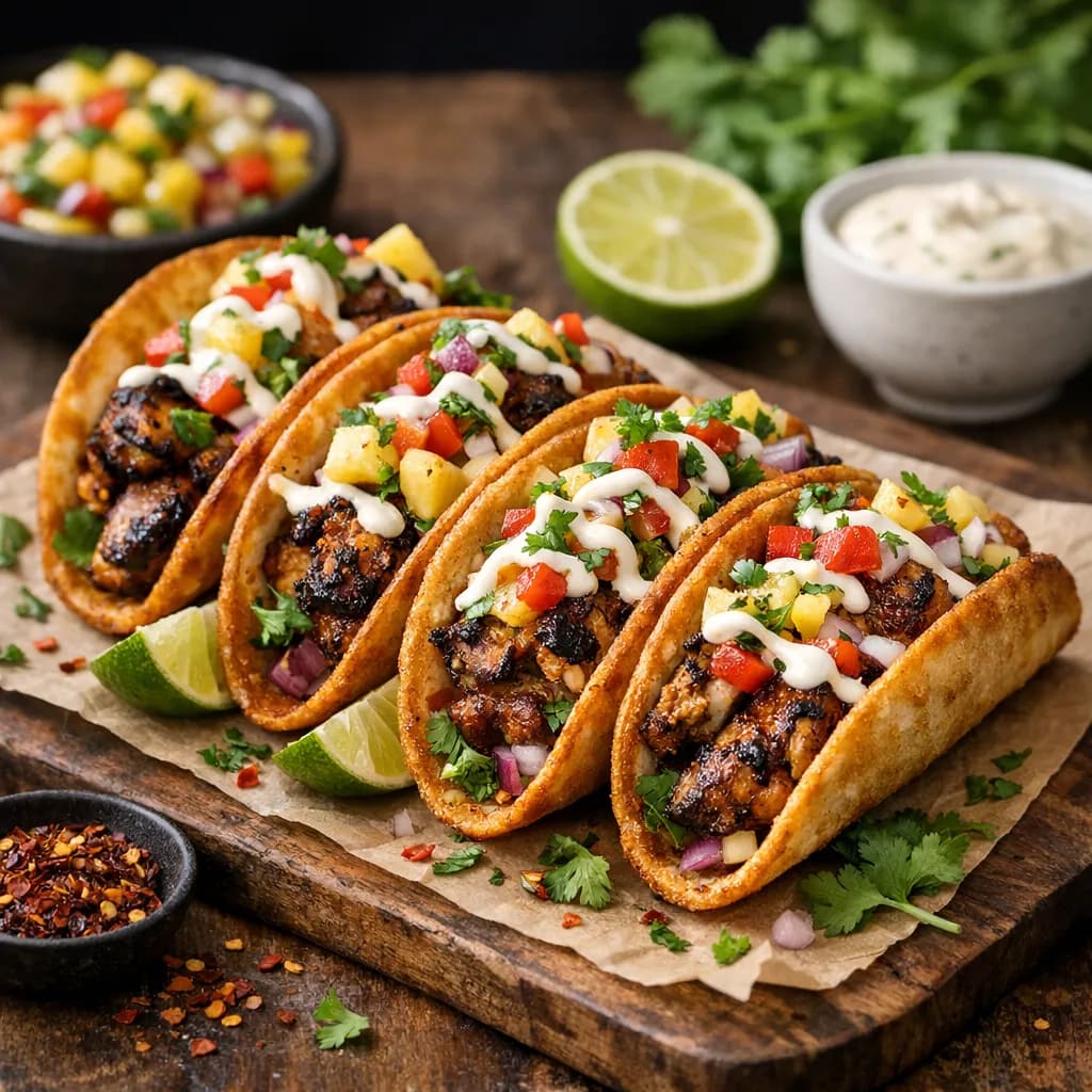 Caribbean Jerk Chicken Fried Tortilla Tacos