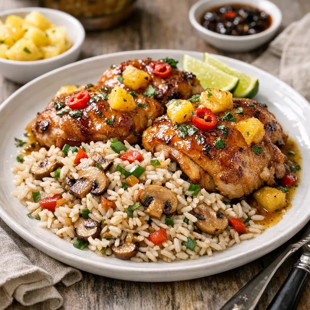Caribbean Pineapple Chicken and Mushroom Rice