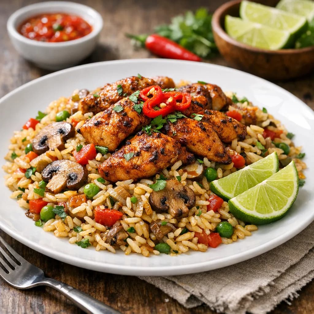 Caribbean Spicy Chicken and Mushroom Pilaf