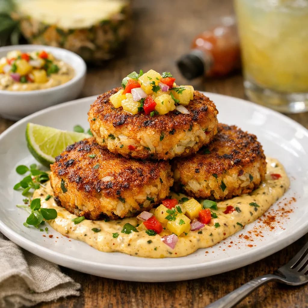 Caribbean Style Crab Cakes with Pineapple-Jerk Aioli