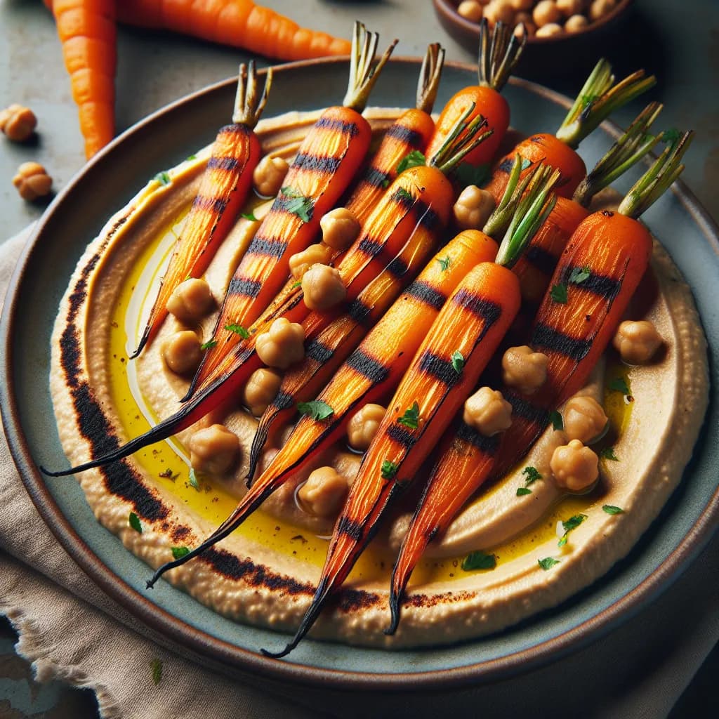 Carote Grigliate su un Letto di Hummus di Ceci