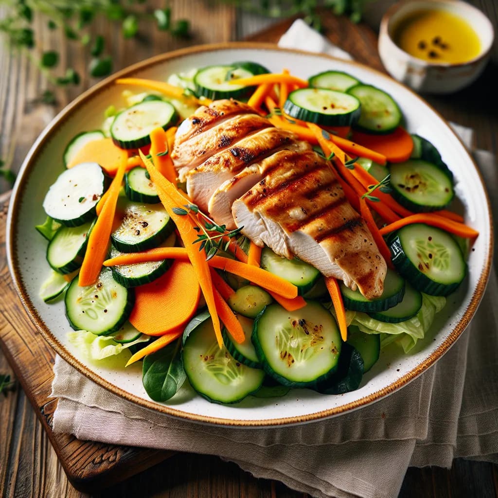 Carrot and Cucumber Salad with Grilled Chicken
