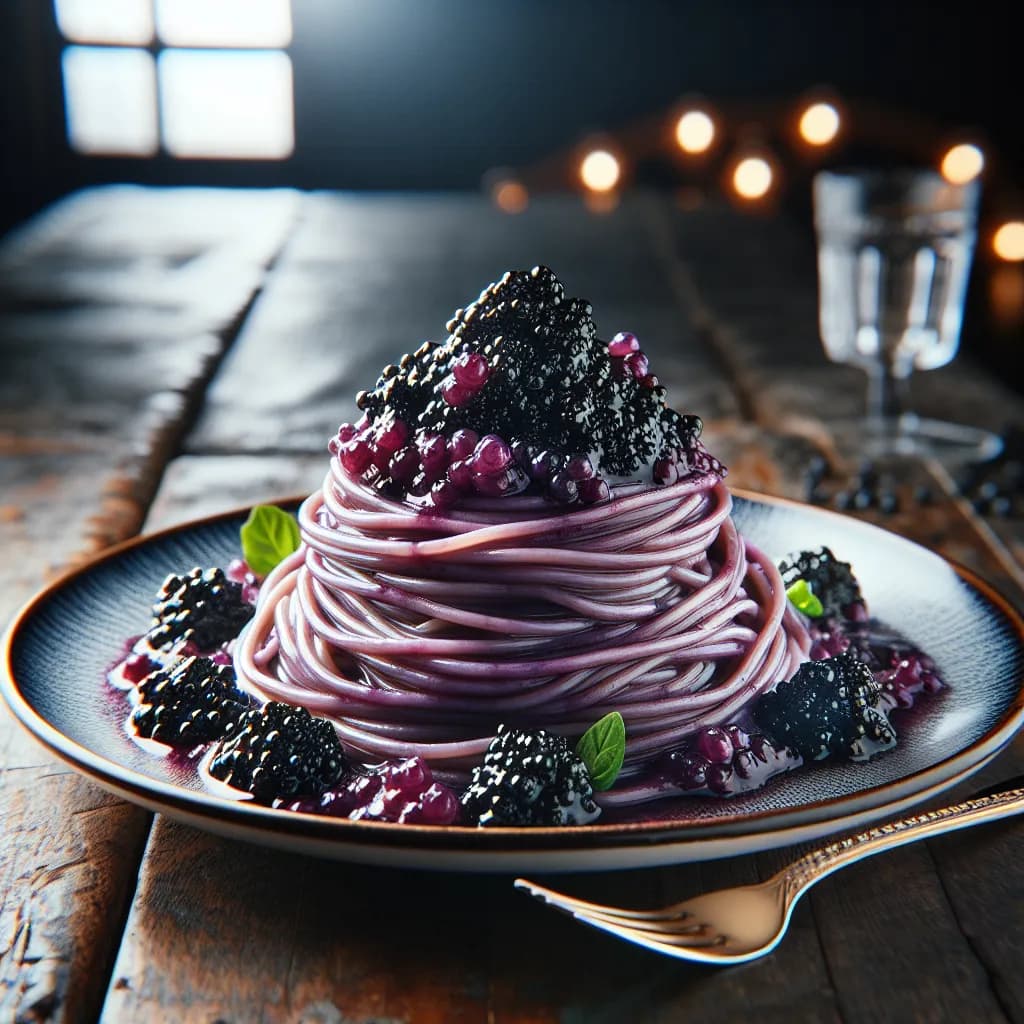Caviar and Purple Sauce Spaghetti