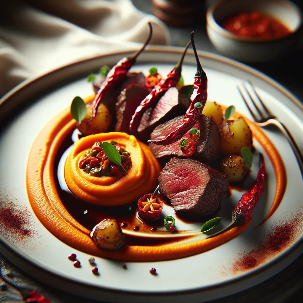 Cervo al Peperoncino con Purè di Patate e Carote