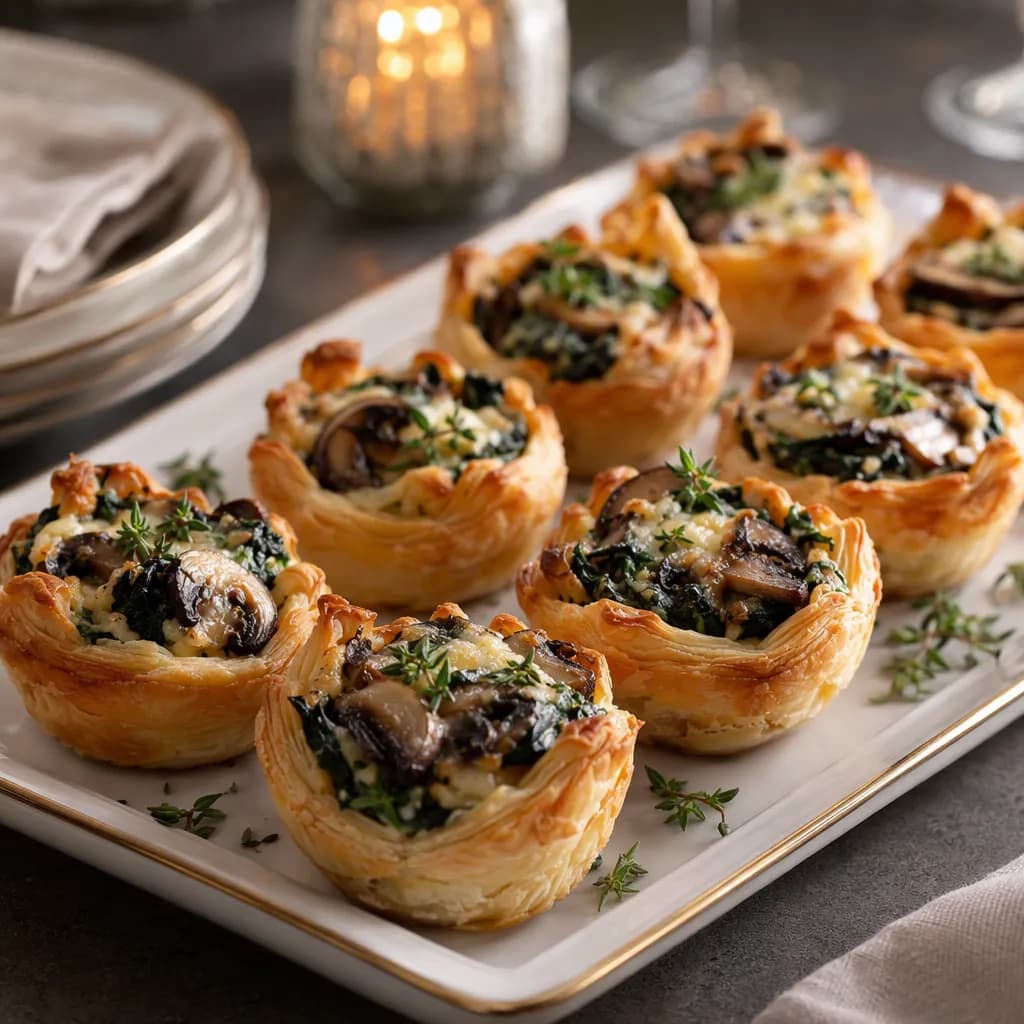Cestini di sfoglia con funghi, spinaci e formaggio cremoso