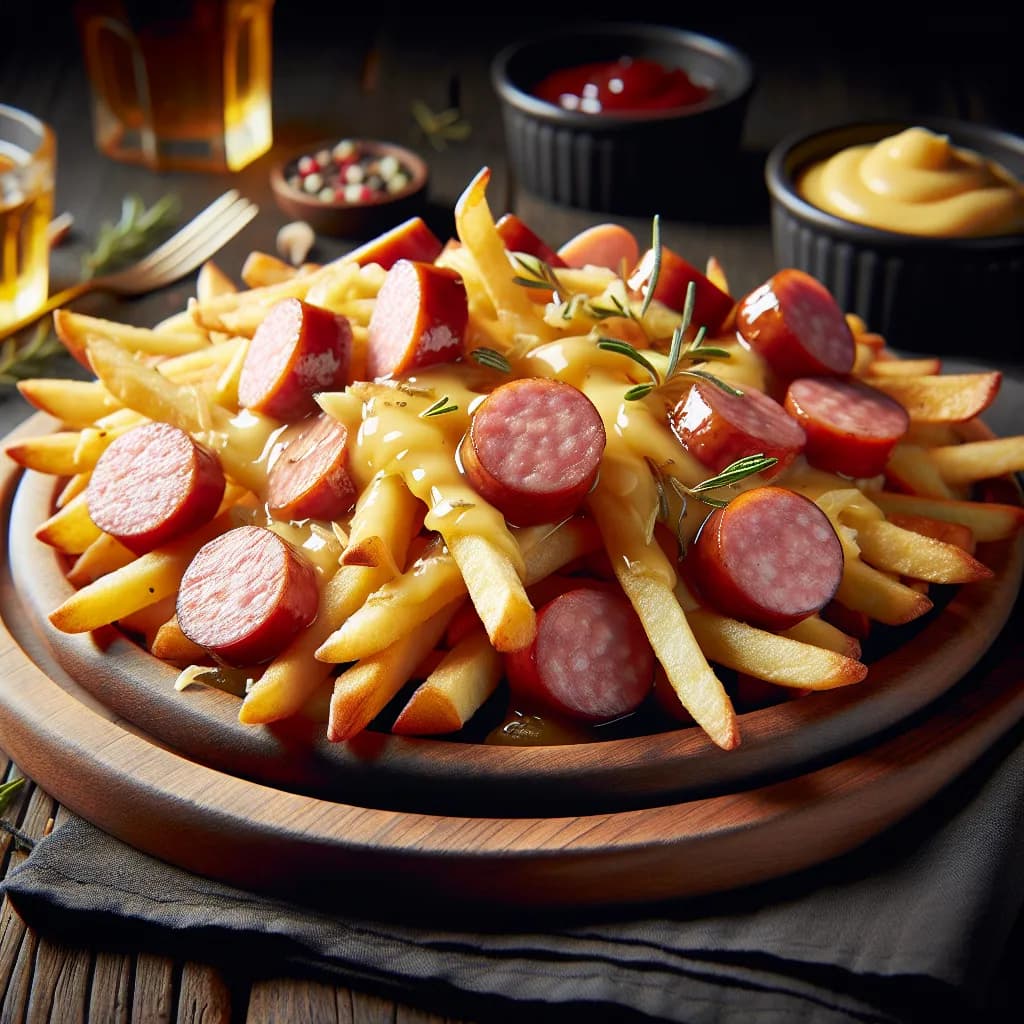 Cheese Fries with Honey Garlic Sausage