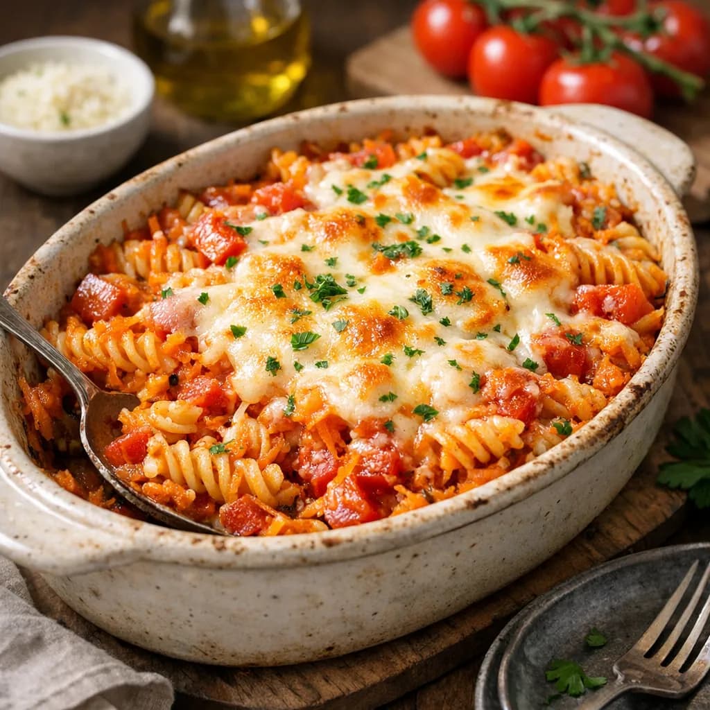 Cheesy Carrot and Tomato Pasta Bake