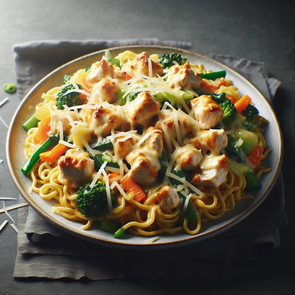 Cheesy Chicken Chow Mein