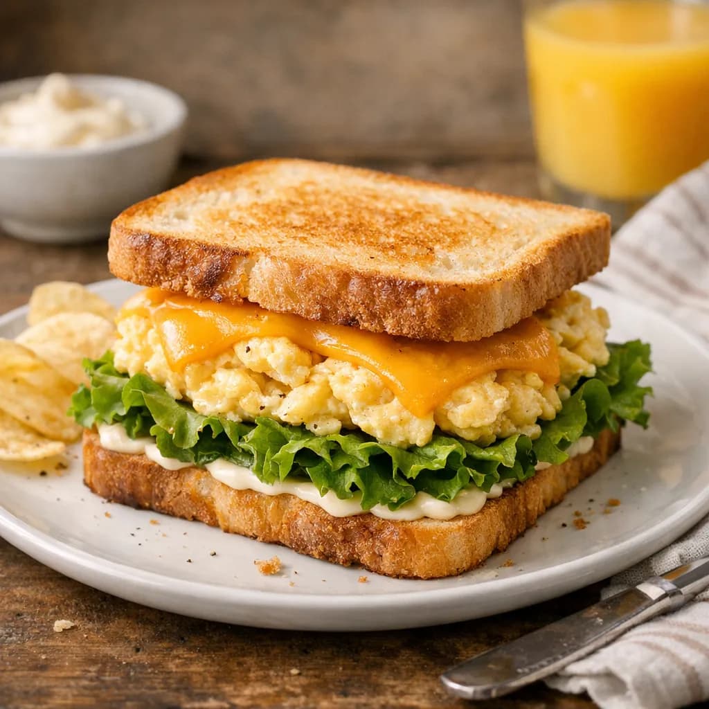 Cheesy Egg and Lettuce Breakfast Sandwich