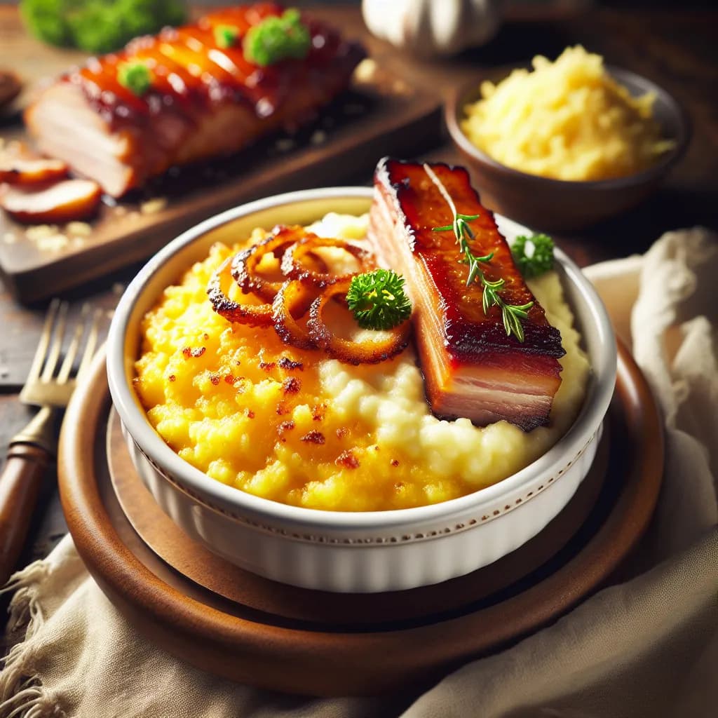 Cheesy Mealie Pap with Pork Belly