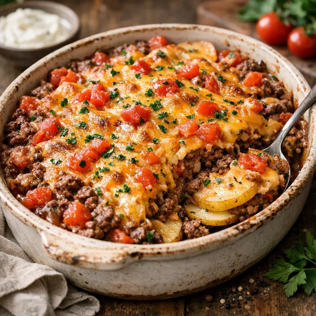 Cheesy Meat and Potato Bake