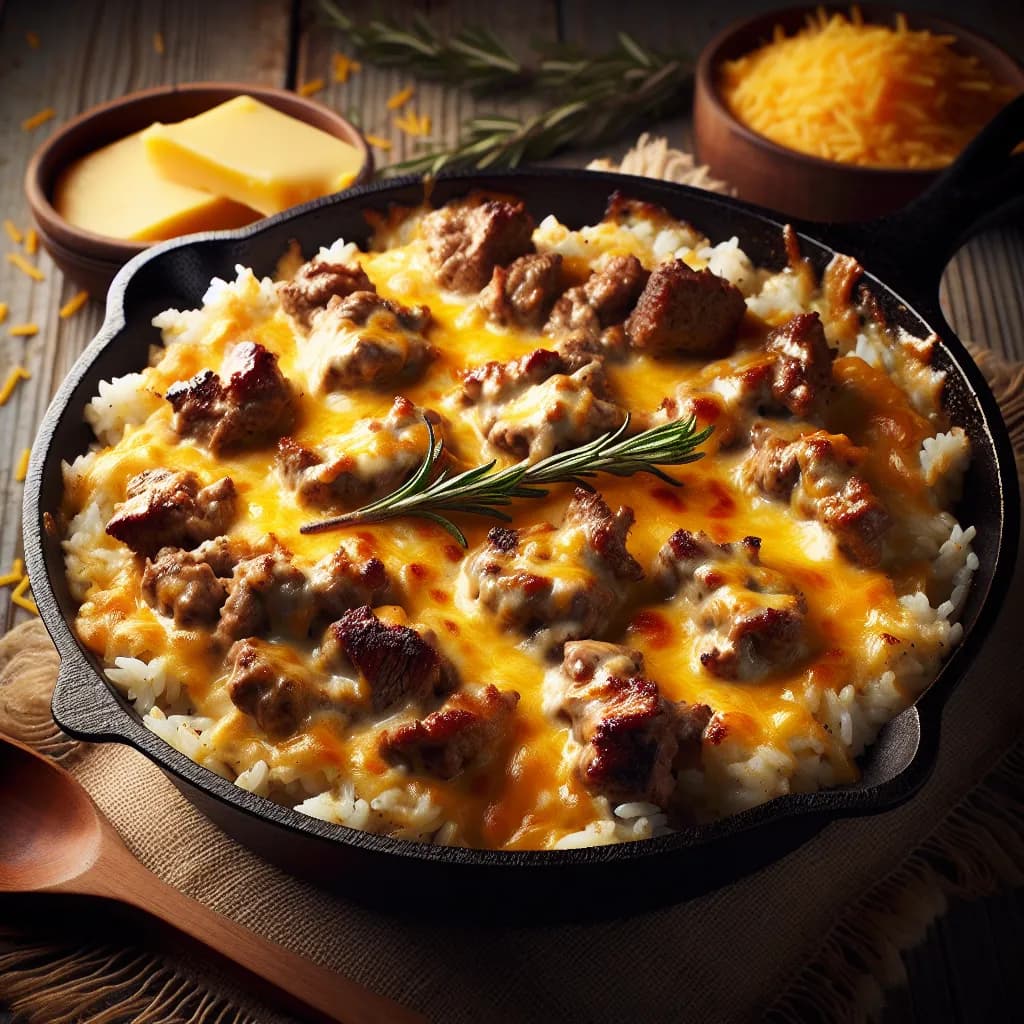 Cheesy Meat and Rice Skillet