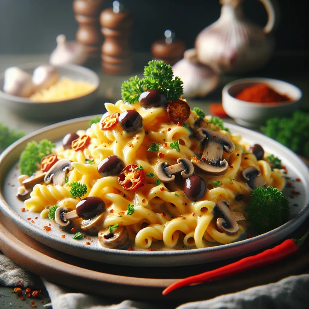 Cheesy Mushroom Olive Pasta