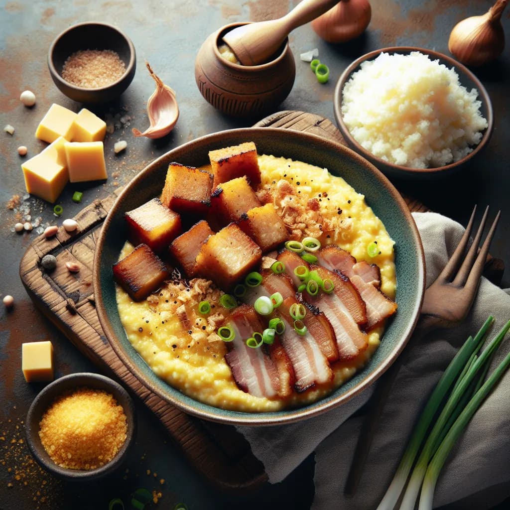 Cheesy Pork Belly and Scallion Mealie Pap
