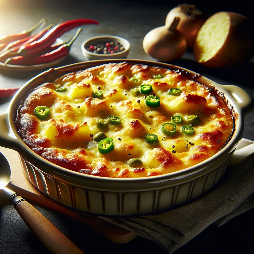 Cheesy Potato and Green Chilli Bake