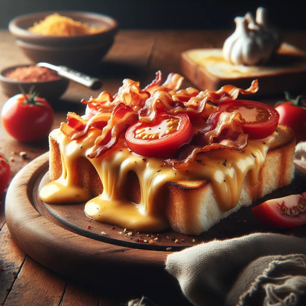 Cheesy Tomato Bacon Toast
