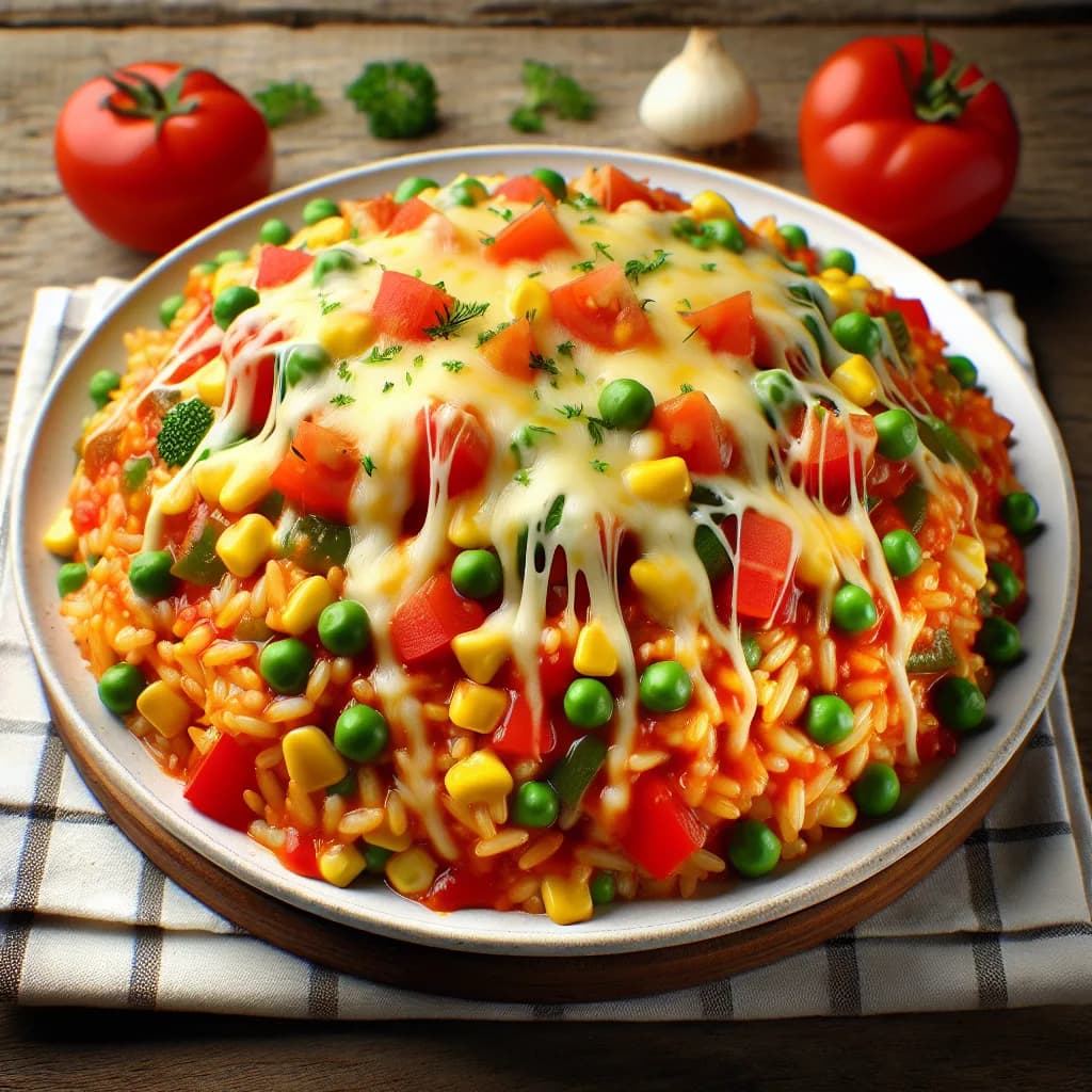 Cheesy Tomato Rice with Veggies