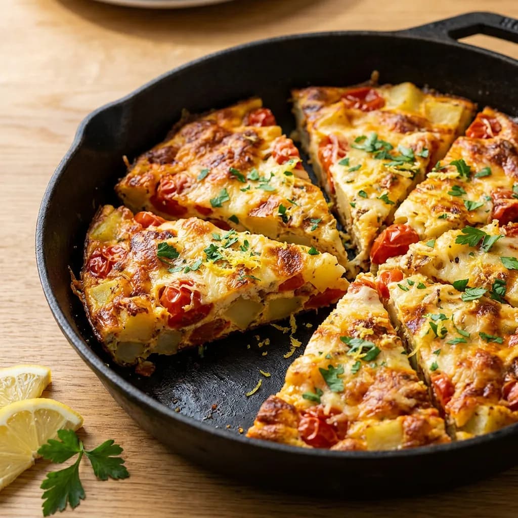 Cheesy Tomato and Potato Frittata with Lemon